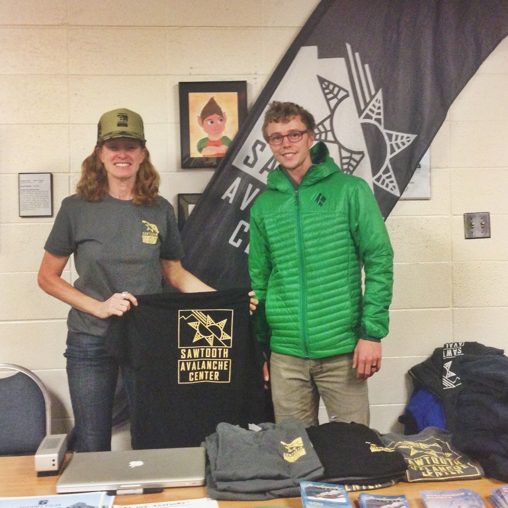 The Executive Director of the Friends of the Sawtooth Avalanche Center and myself at the Ski Swap.