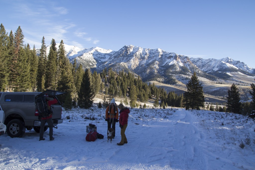 Packing up after a great night. Boulder Mountains in the background. 