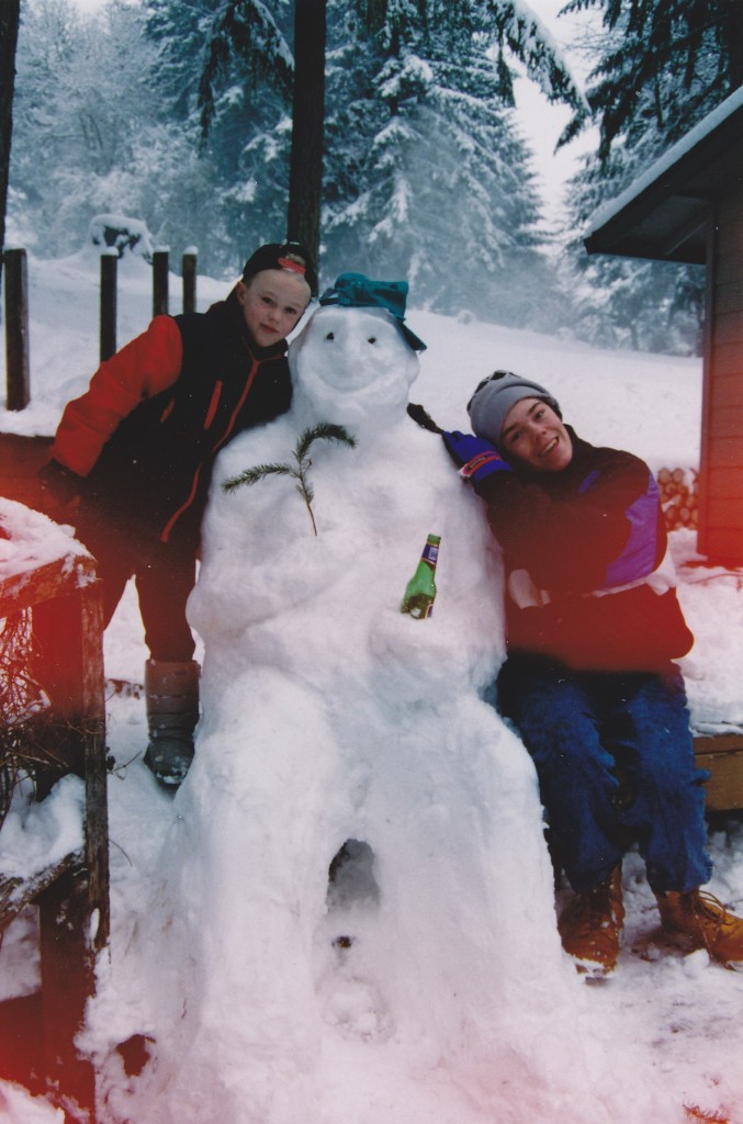 Building a pretty life-like snowman with my brother Jesse at our house on Parrot Mountain in Sherwood, Oregon. I'd guess that I was 10 and Jesse was 16 or so in this photo. 