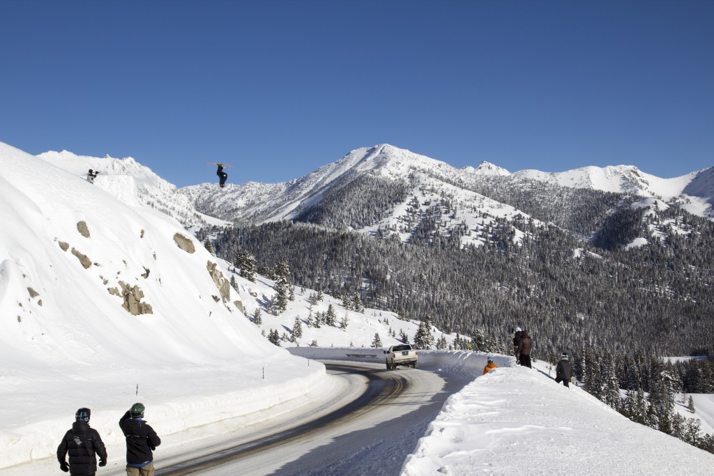 Kids doing double-backs over the highway on Galena Pass. 