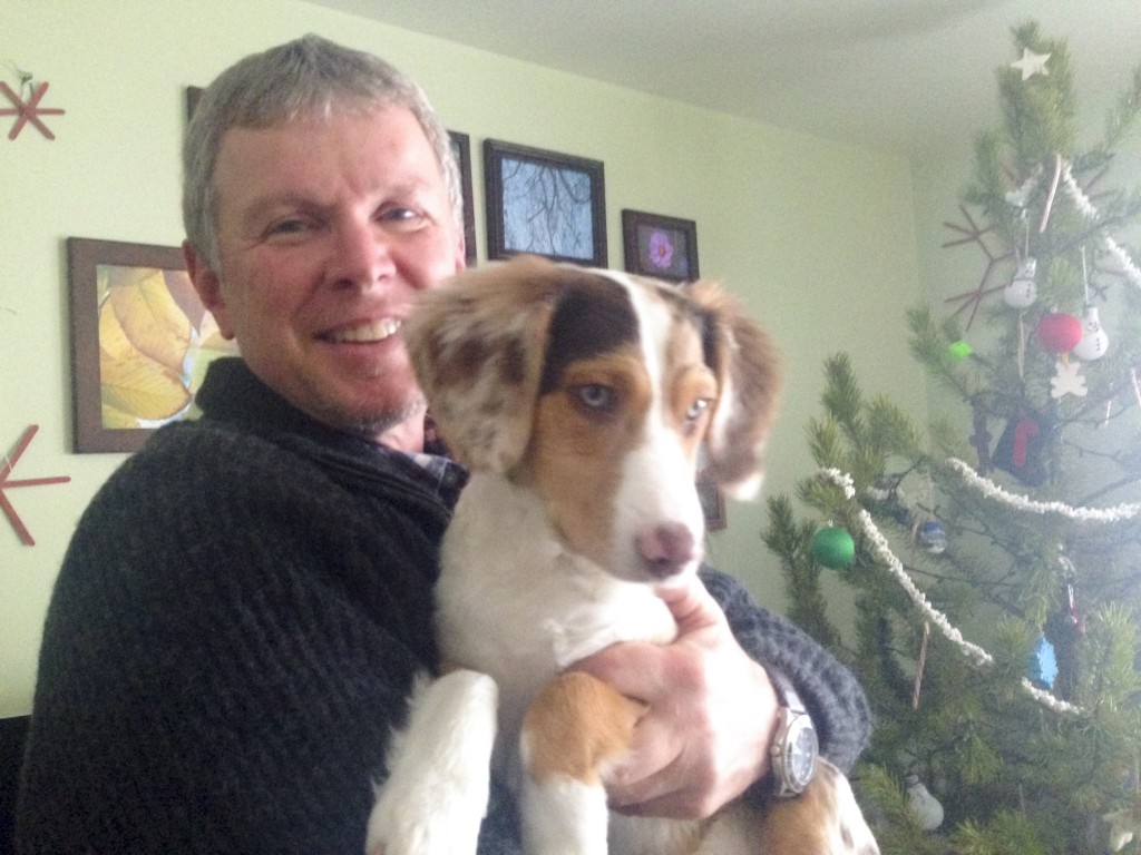 Happy grandpa with grand-dog. 