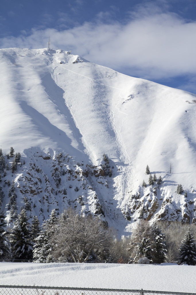 Slab avalanche above our house on Della Mountain.