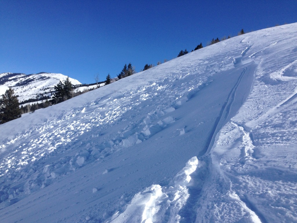 Investigating the crown of an avalanche near Ketchum.