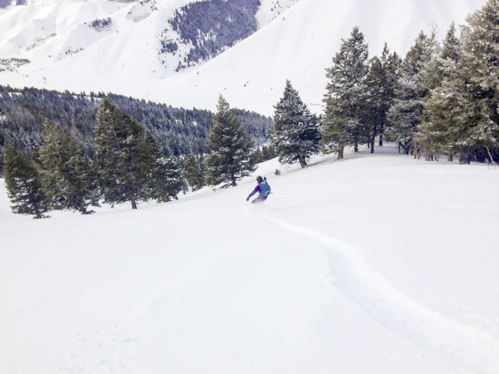 Robyn rippin a powder run in Lake Creek.