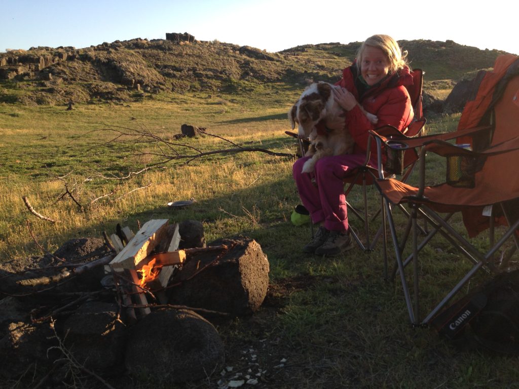 Robyn and Chossy at our first campfire of spring!