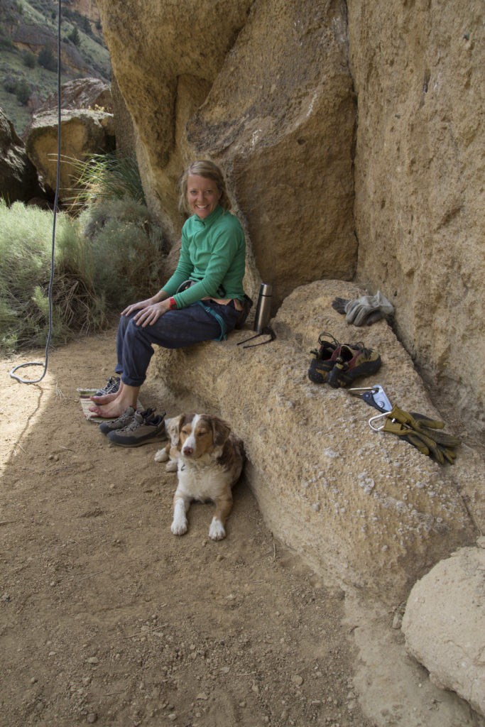 Robyn and Chossy at the base of the manufactured "Einstein" crag.